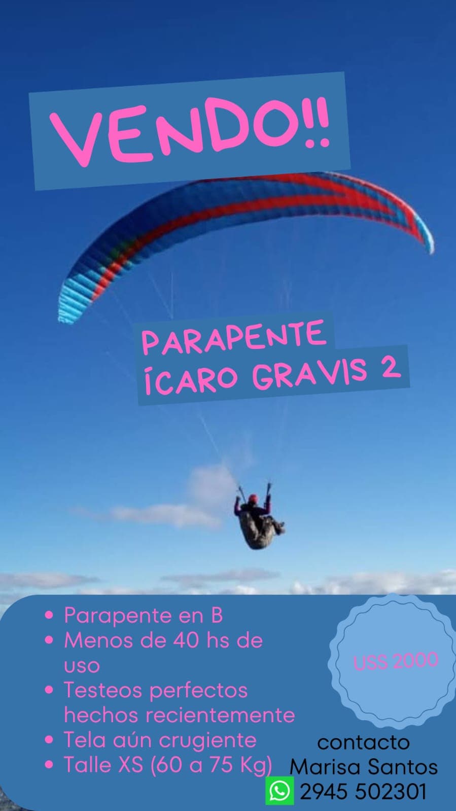 Parapente XS B 2021 - 40 hrs de vuelo — foto 3